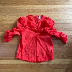 Bundle 5/$15 🛍 H&M ruched puff sleeve sheer red top size 2